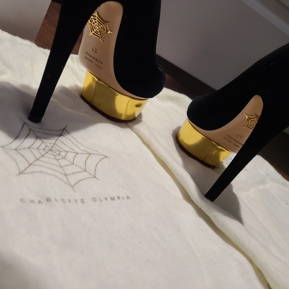 Charlotte olympia gold platform black suede heel - Picture 4 of 4
